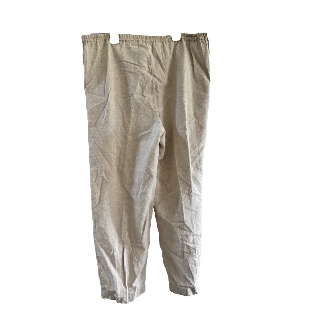 San Simeon Womens Size 10 Linen Blend Beige Wide Leg Pants Pleated‎ Drawstring